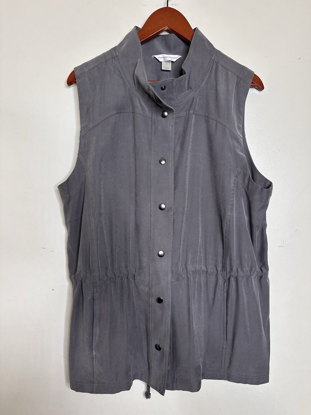 Christopher & Banks Gray Snap Close Vest Drawstring Waist NEW sz XL Sueded Feel